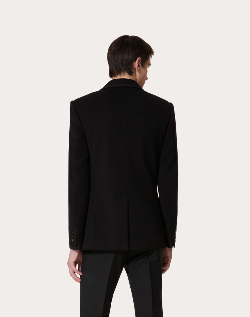 Valentino Handbags Giacca Doppiopetto In Jersey Di Cotone Con Patch Vlogo Signature Per Uomo In Nero | Valentino IT