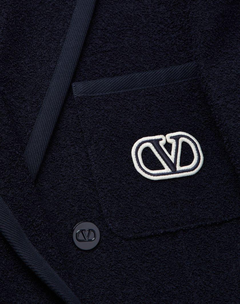 Valentino Handbags Giacca Doppiopetto In Lana Boucle' Con Ricamo Vlogo Signature Per Uomo In Navy | Valentino IT