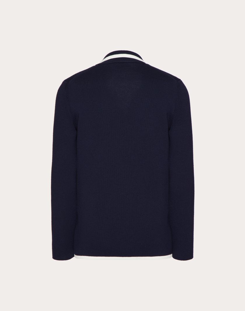 Valentino Handbags Giacca Doppiopetto In Lana Con V Detail Metallica Per Uomo In Navy/avorio | Valentino IT