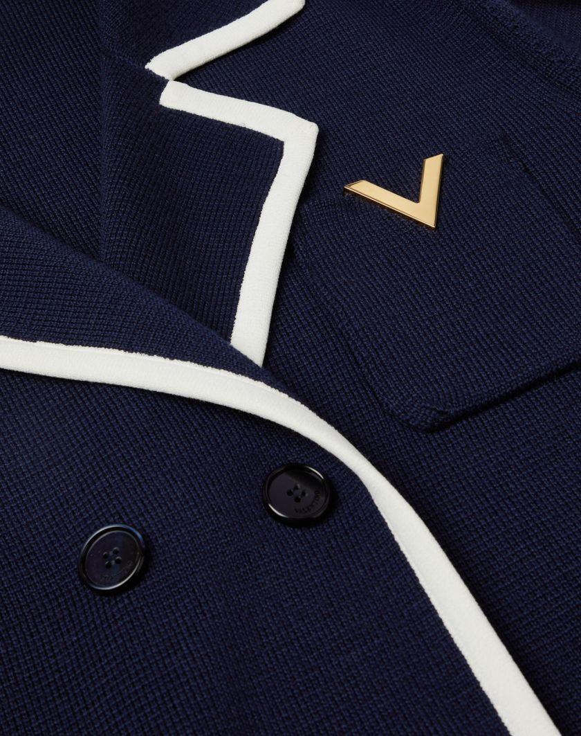 Valentino Handbags Giacca Doppiopetto In Lana Con V Detail Metallica Per Uomo In Navy/avorio | Valentino IT