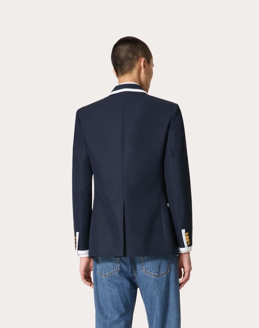 Valentino Handbags Giacca Doppiopetto In Popeline Di Cotone Accoppiato Con Scuba Per Uomo In Navy | Valentino IT