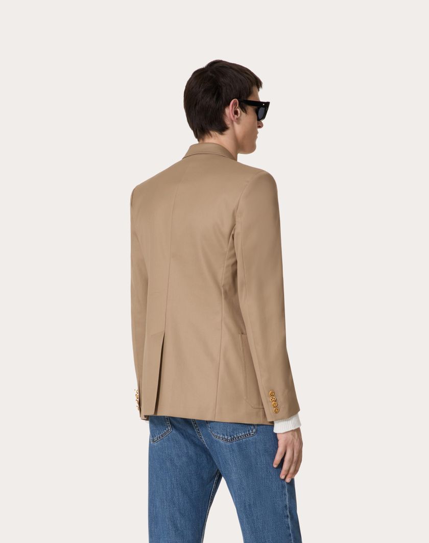 Valentino Handbags Giacca Doppiopetto In Satin Di Cotone Per Uomo In Khaki | Valentino IT