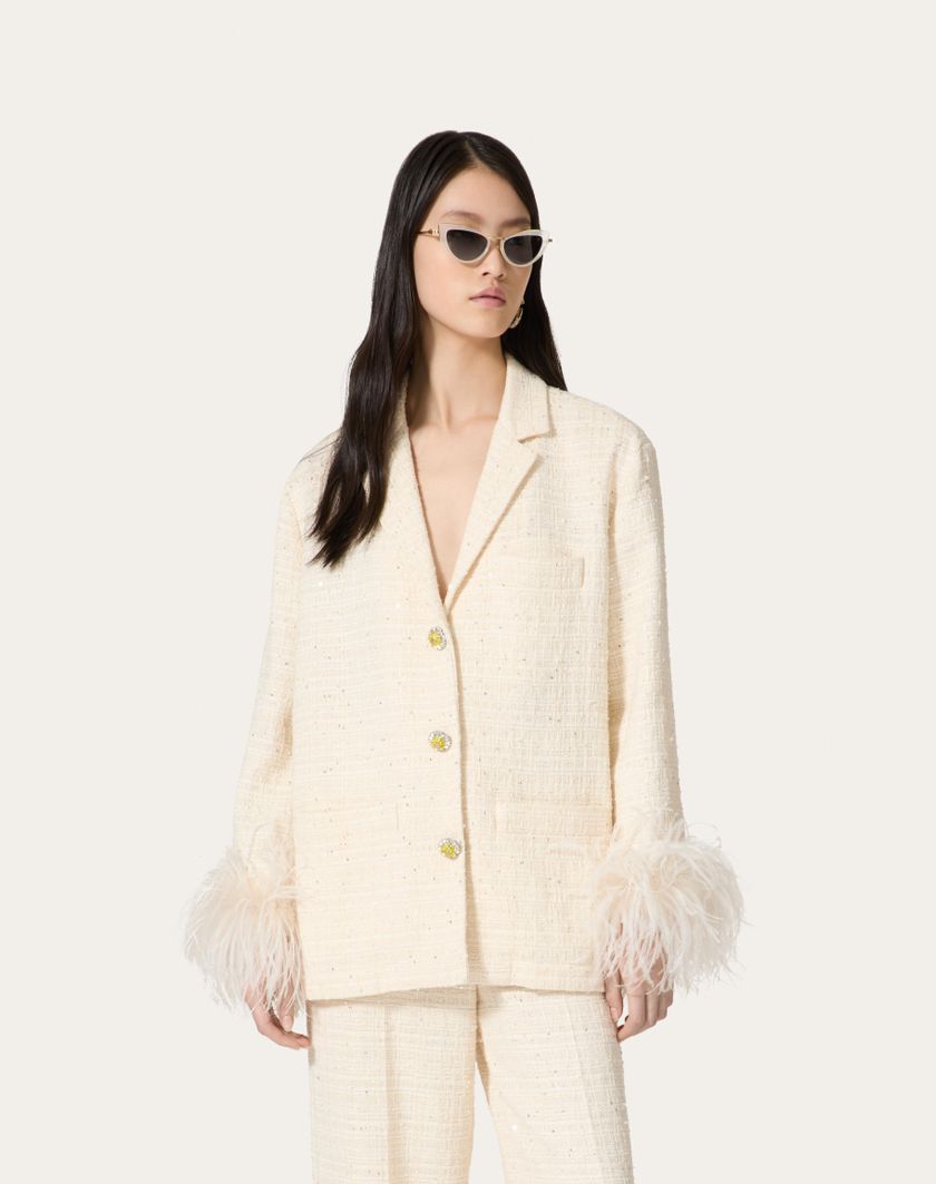 Valentino Handbags Giacca In Delicate Tweed Per Donna In Naturale | Valentino IT