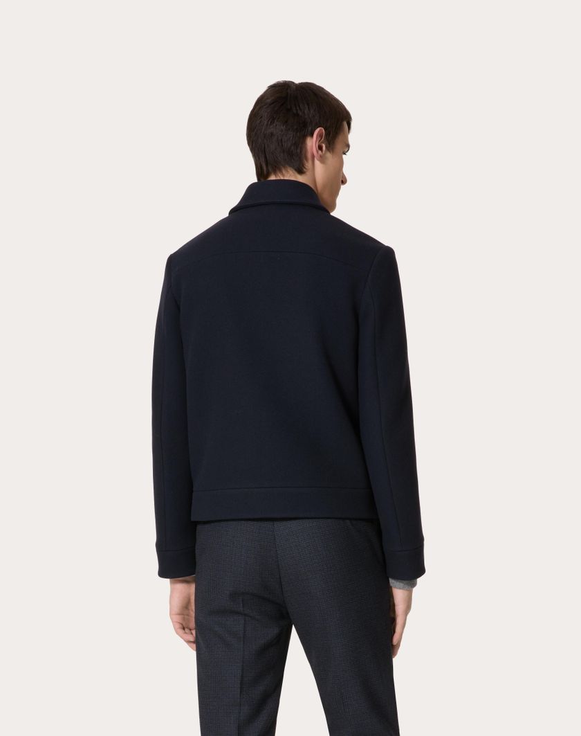 Valentino Handbags Giacca In Lana Con V Detail Metallica Per Uomo In Navy | Valentino IT