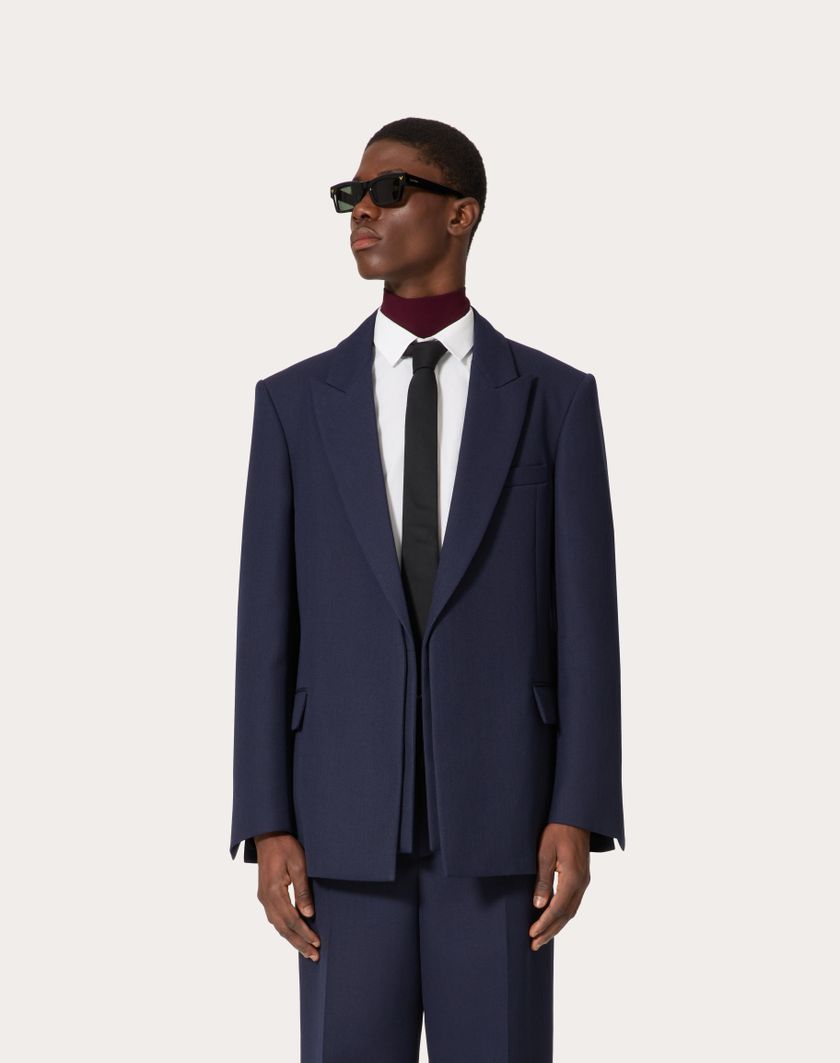 Valentino Handbags Giacca In Lana Tenica Con Doppia Costruzione Per Uomo In Navy | Valentino IT