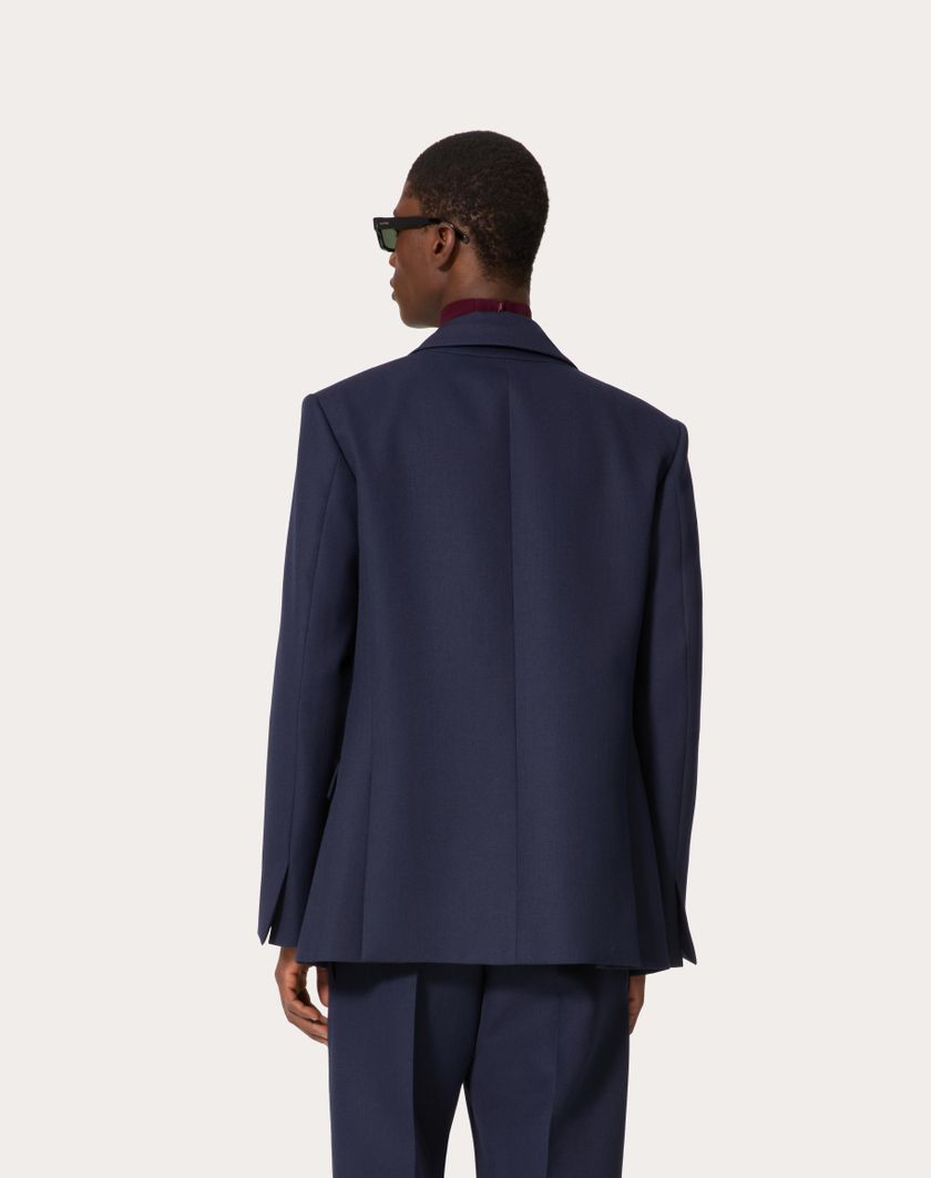 Valentino Handbags Giacca In Lana Tenica Con Doppia Costruzione Per Uomo In Navy | Valentino IT