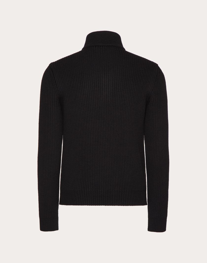 Valentino Handbags Giacca In Maglia Di Lana Con Pannello Frontale In Nylon Jacquard Toile Iconographe Per Uomo In Nero | Valentino IT