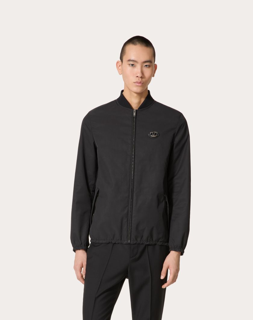 Valentino Handbags Giacca In Nylon Con Patch In Pelle E Vlogo Signature Per Uomo In Nero | Valentino IT