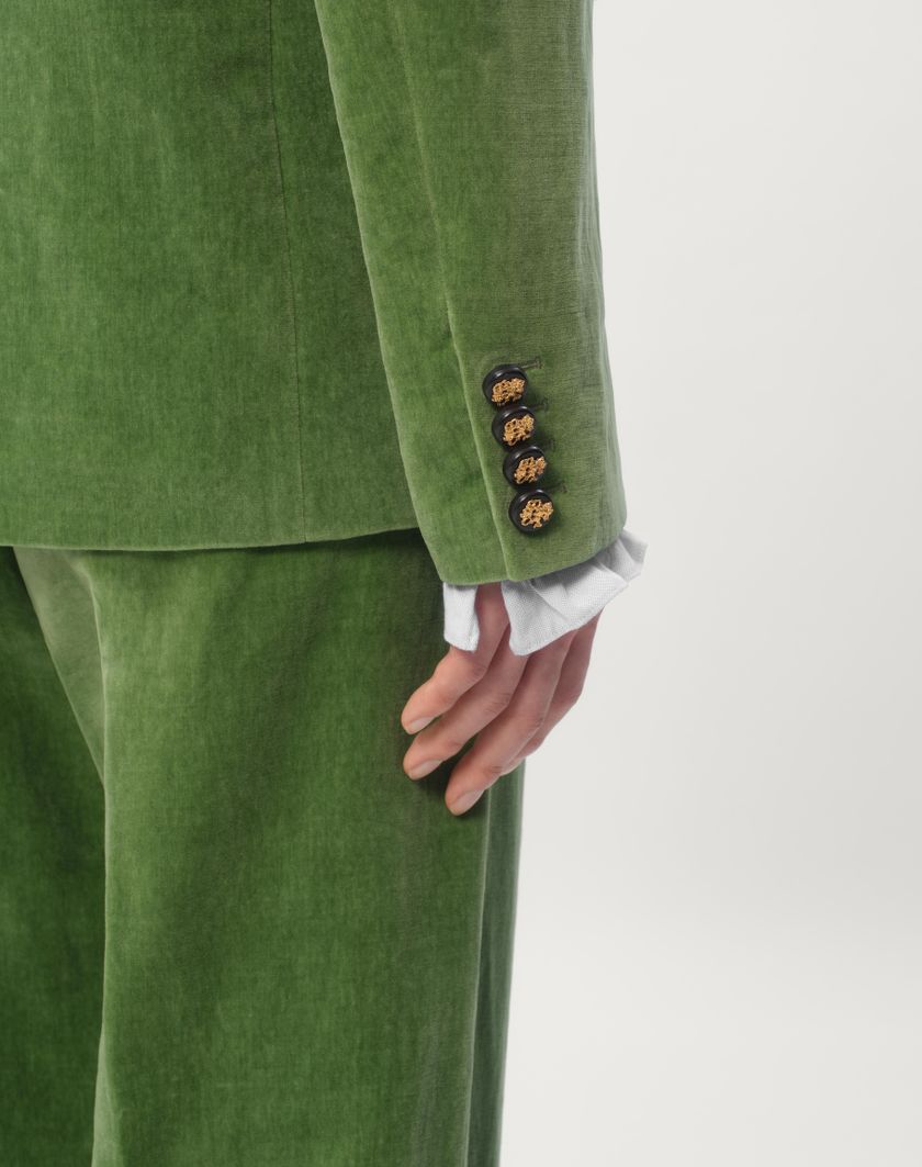 Valentino Handbags Giacca In Velluto Di Cotone E Lino Lavato Con Colletto Alla Coreana Per Uomo In Laurel | Valentino IT