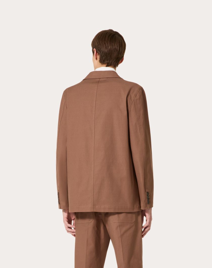 Valentino Handbags Giacca Monopetto In Canvas Di Cotone Stretch Con V Detail Gommata Per Uomo In Clay | Valentino IT