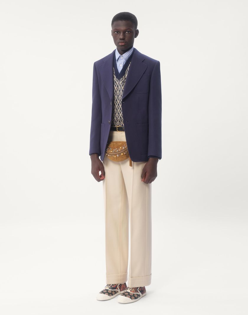 Valentino Handbags Giacca Monopetto In Gabardina Di Lana Per Uomo In Indaco | Valentino IT