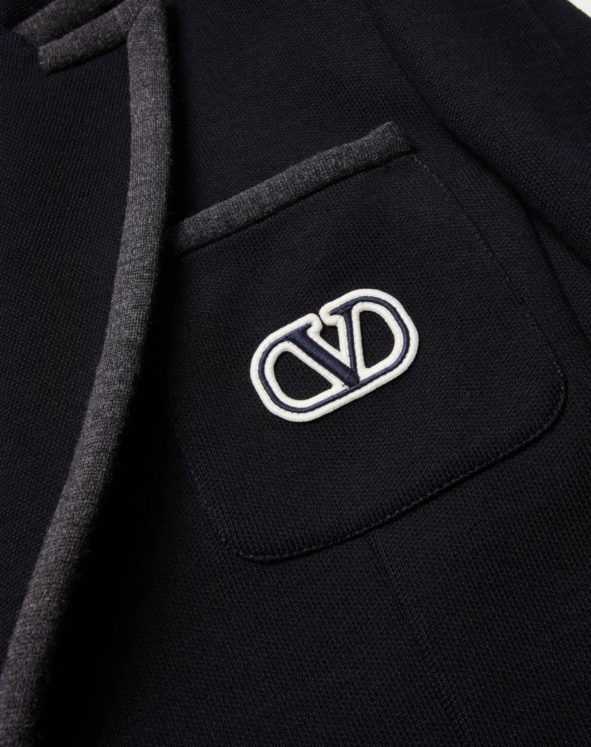 Valentino Handbags Giacca Monopetto In Jersey Di Cotone Con Patch Vlogo Signature Per Uomo In Navy | Valentino IT
