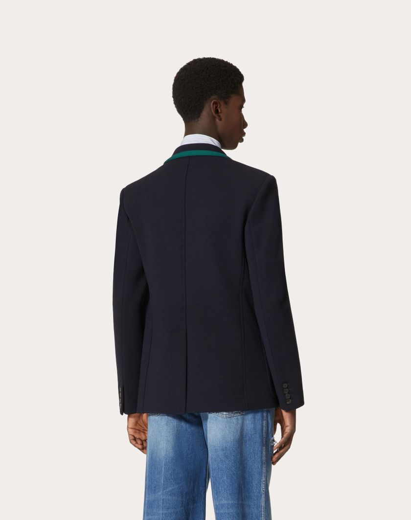 Valentino Handbags Giacca Monopetto In Lana Stretch Con Patch Vlogo Signature Per Uomo In Navy | Valentino IT