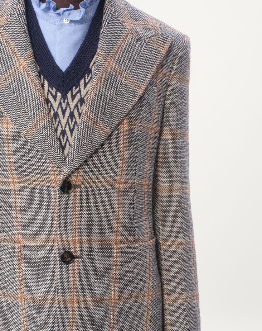 Valentino Handbags Giacca Monopetto In Misto Lana Con Motivo Check Per Uomo In Avorio/cammello/nero | Valentino IT