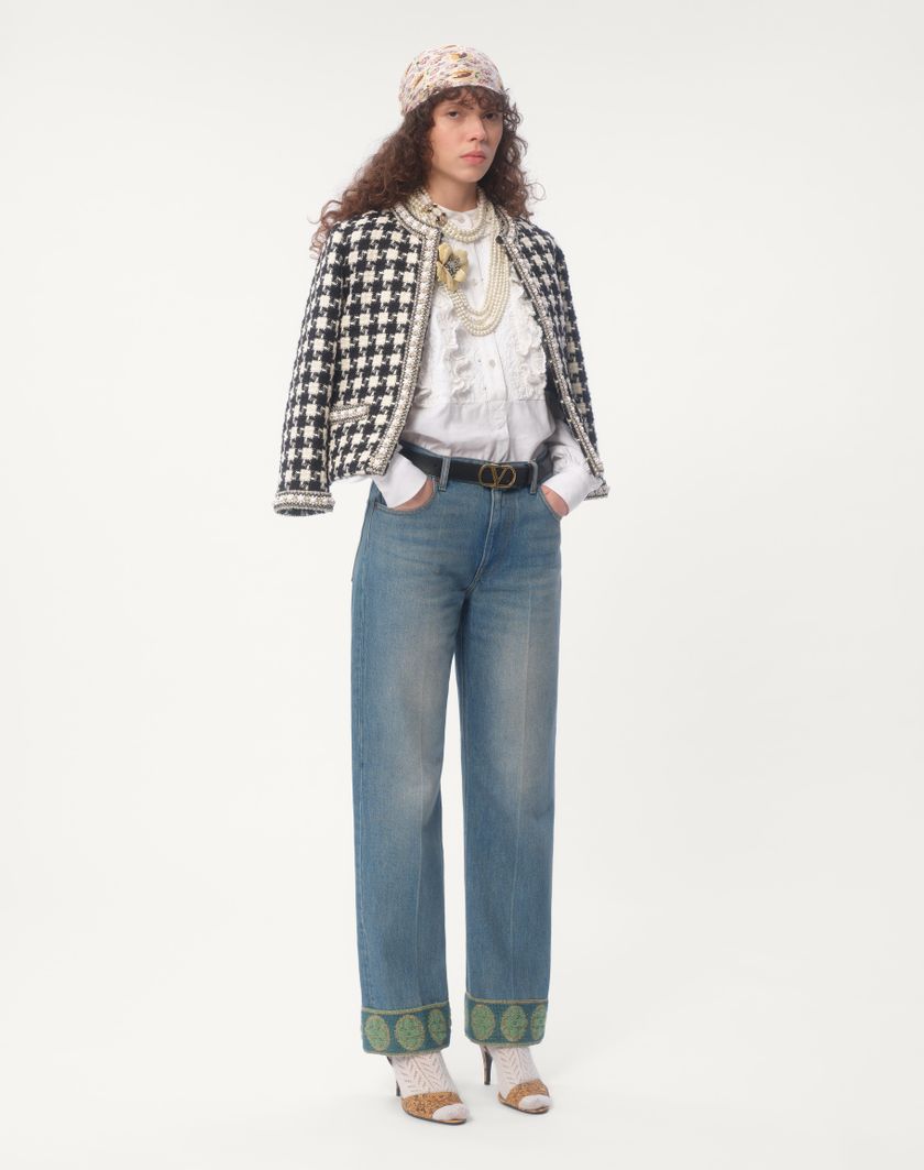 Valentino Handbags Giacca Ricamata In Damier Light Tweed Per Donna In Bianco/ Nero | Valentino IT