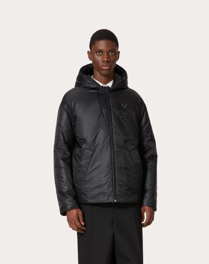 Valentino Handbags Giubbino In Nylon Con V Detail Per Uomo In Nero | Valentino IT