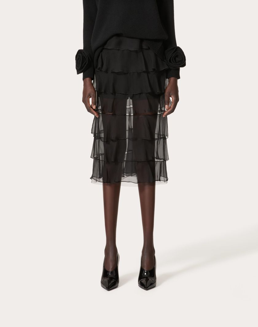 Valentino Handbags Gonna In Chiffon Per Donna In Nero | Valentino IT