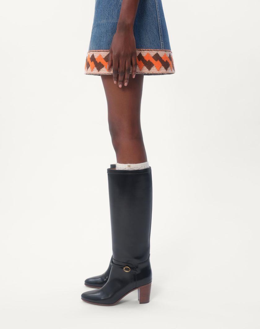 Valentino Handbags Gonna In Denim Con Bordi In Jacquard Per Donna In Denim | Valentino IT