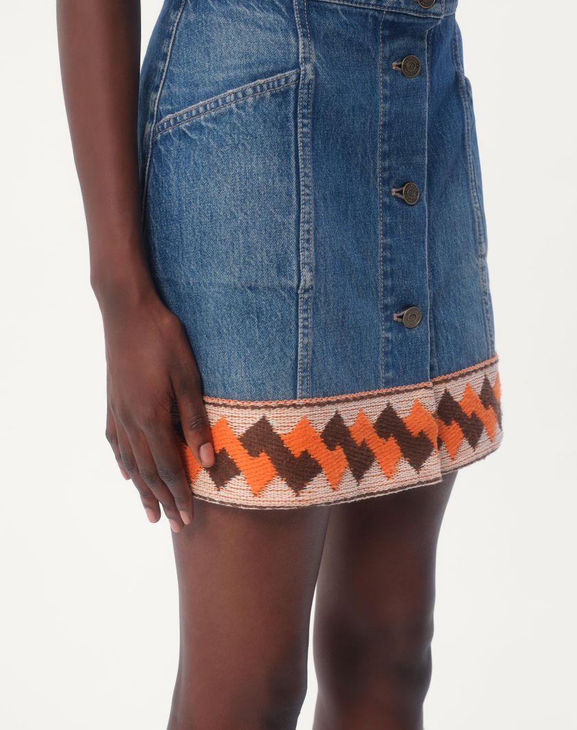 Valentino Handbags Gonna In Denim Con Bordi In Jacquard Per Donna In Denim | Valentino IT