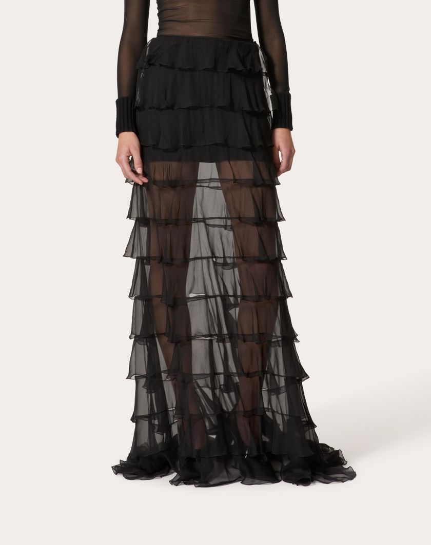 Valentino Handbags Gonna Lunga In Chiffon Per Donna In Nero | Valentino IT