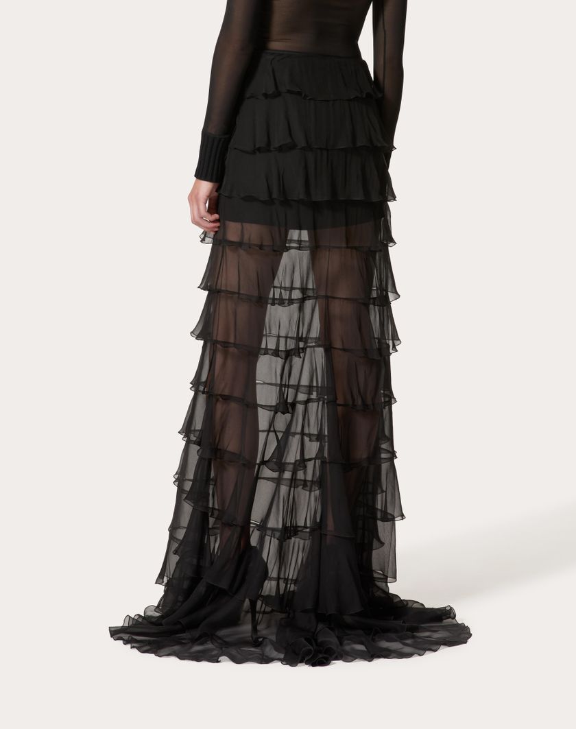 Valentino Handbags Gonna Lunga In Chiffon Per Donna In Nero | Valentino IT