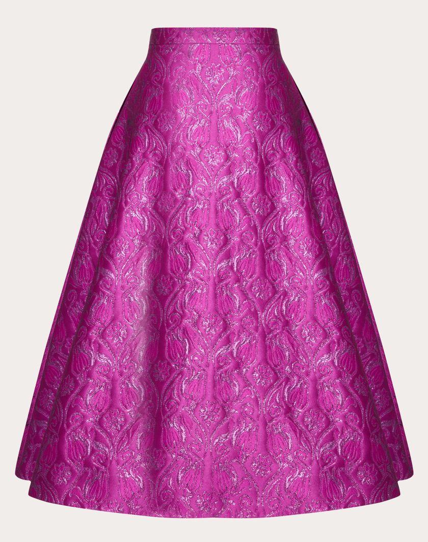 Valentino Handbags Gonna Midi In Broccato Metamorphos Tulips Per Donna In Oro/blu | Valentino IT