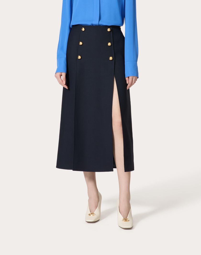 Valentino Handbags Gonna Midi In Crepe Couture Per Donna In Navy | Valentino IT