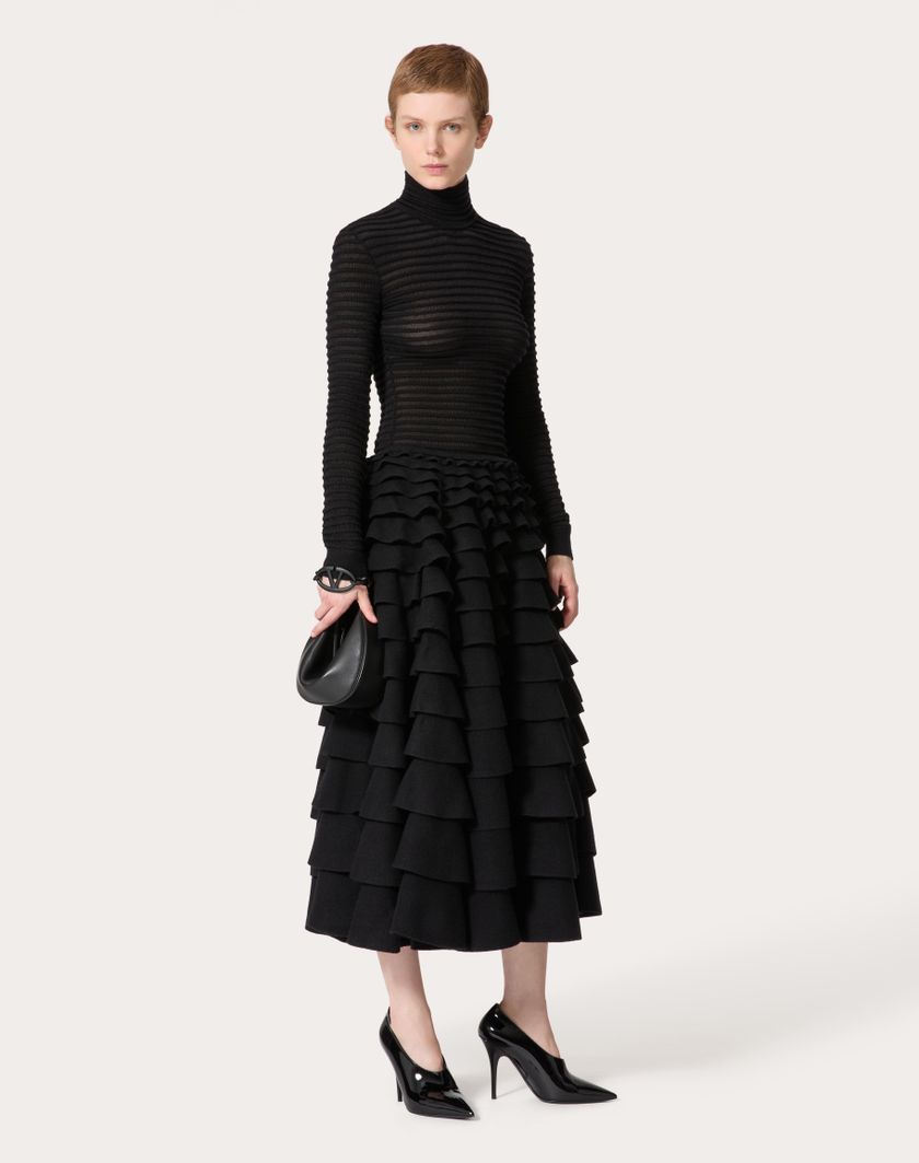 Valentino Handbags Gonna Midi In Maglia Per Donna In Nero | Valentino IT