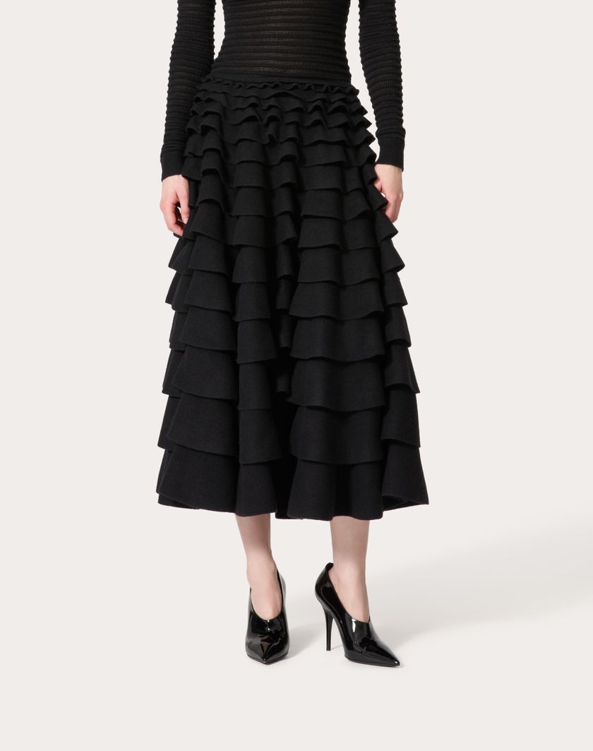 Valentino Handbags Gonna Midi In Maglia Per Donna In Nero | Valentino IT