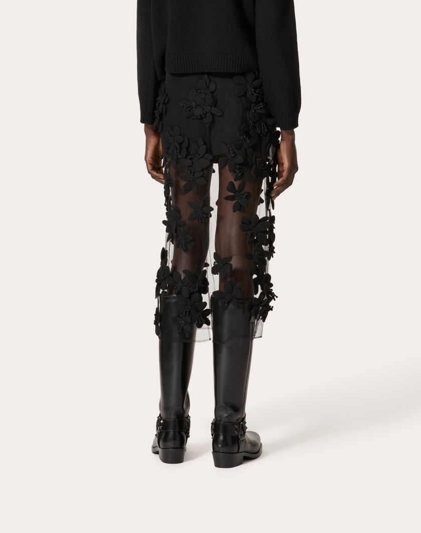 Valentino Handbags Gonna Midi In Tulle Illusione Ricamata Per Donna In Nero | Valentino IT