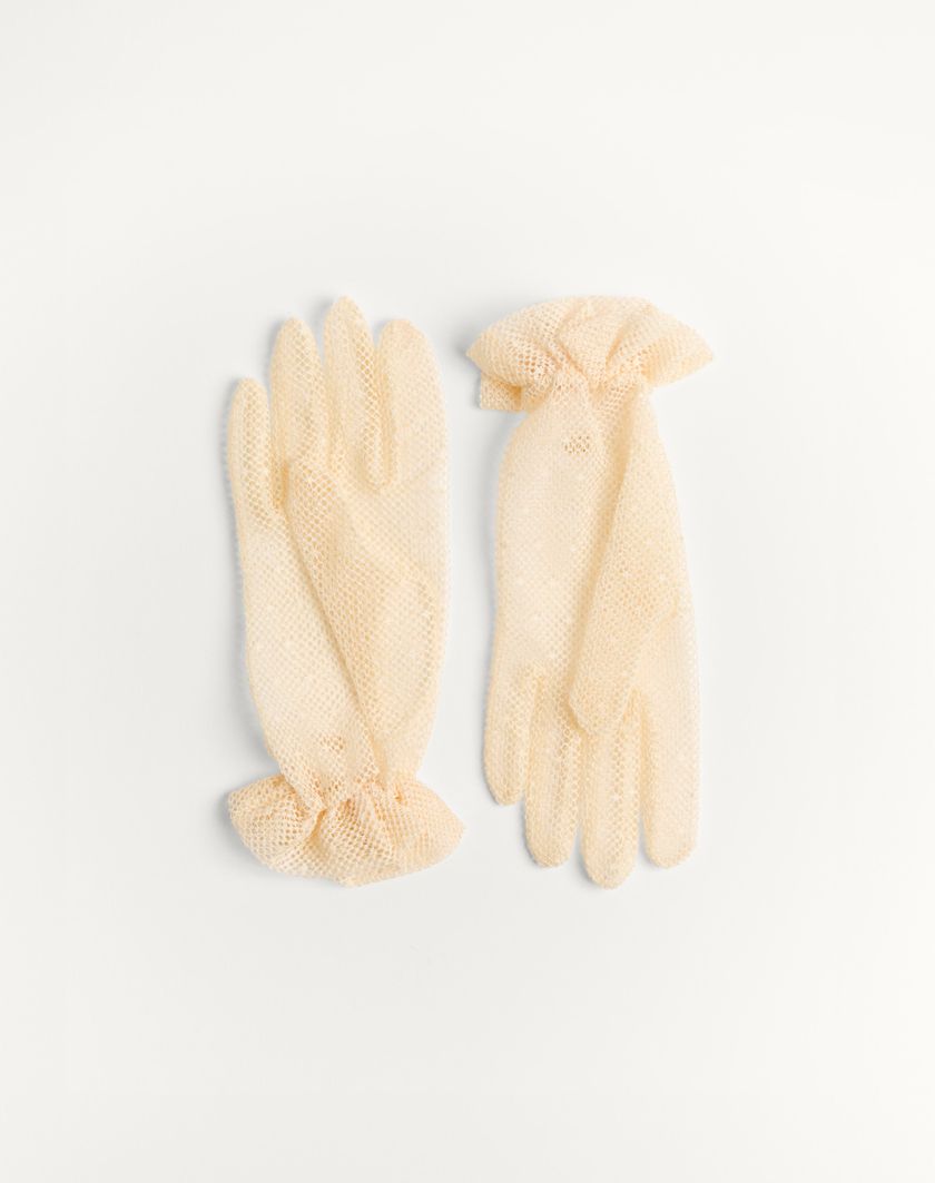 Valentino Handbags Guanti Vlogo Signature In Cotone E Tulle Per Donna In Avorio/oro | Valentino IT