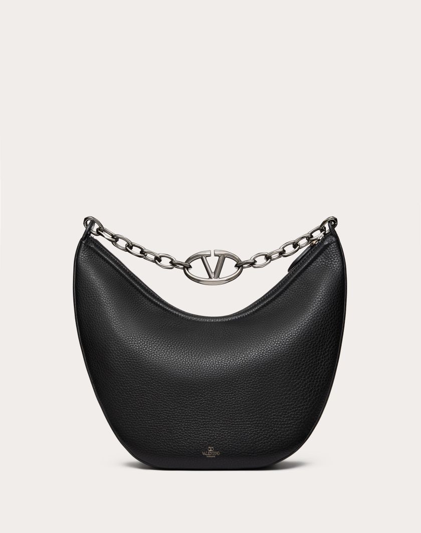 Valentino Handbags Hobo Media Vlogo Moon Bag In Vitello Granato Con Catena Per Uomo In Nero | Valentino IT