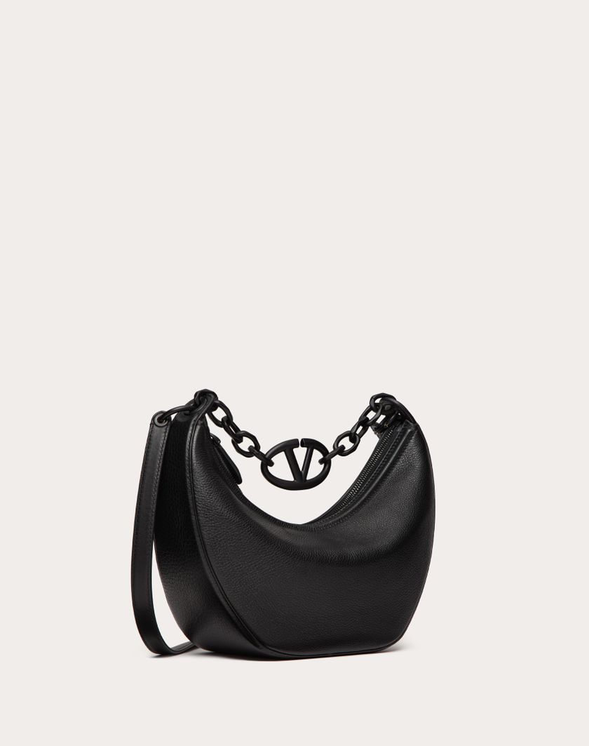 Valentino Handbags Hobo Piccola Vlogo Moon Bag In Vitello Granato Con Catena Per Donna In Nero | Valentino IT