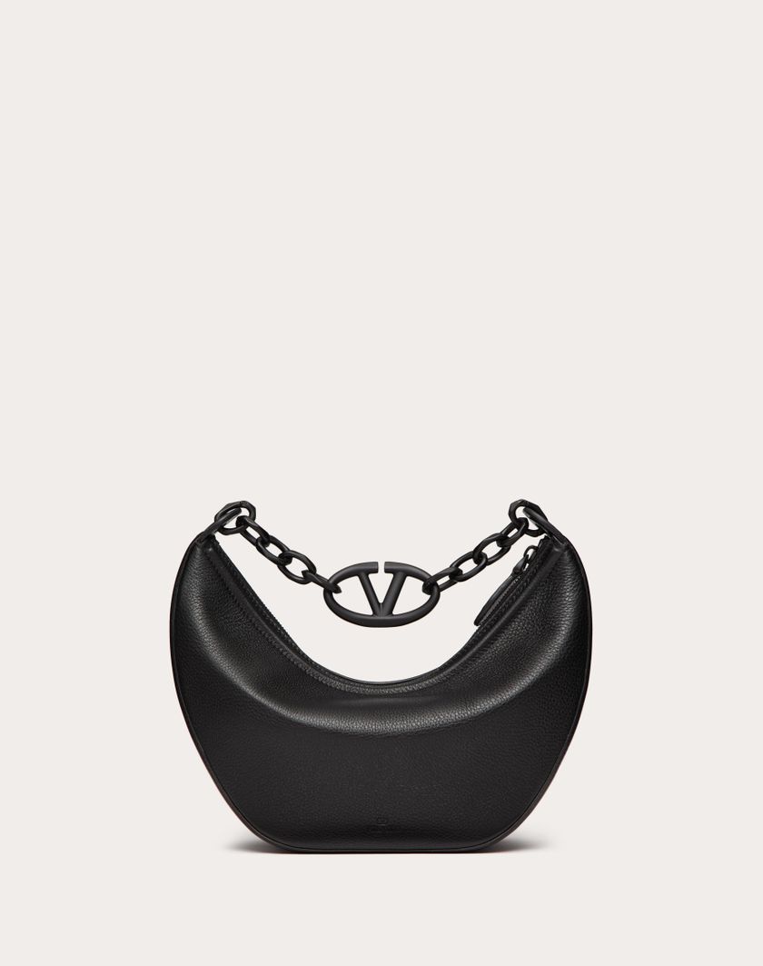 Valentino Handbags Hobo Piccola Vlogo Moon Bag In Vitello Granato Con Catena Per Donna In Nero | Valentino IT