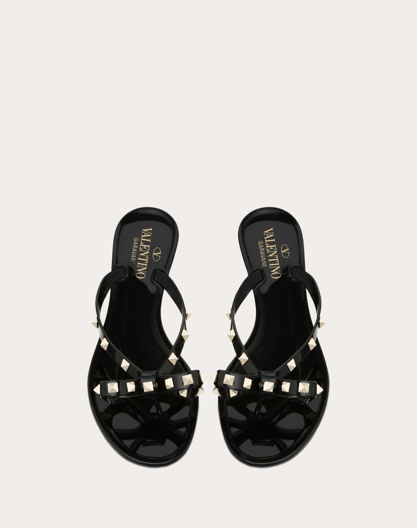 Valentino Handbags Infradito Rockstud In Gomma Per Donna In Nero | Valentino IT
