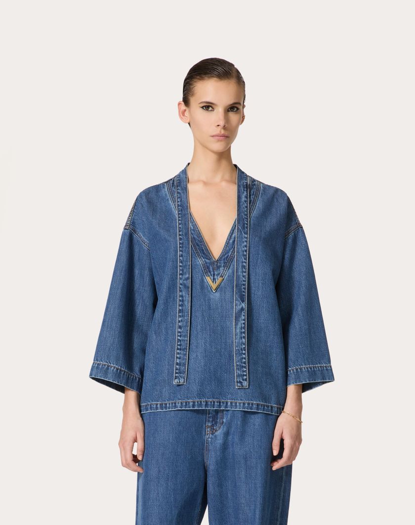 Valentino Handbags Kaftano In Denim Blu Medio Per Donna In Denim | Valentino IT