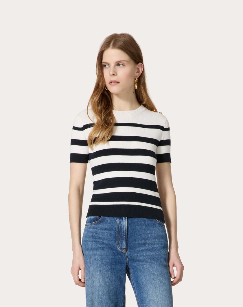 Valentino Handbags Maglia In Cotone Per Donna In Navy/avorio | Valentino IT