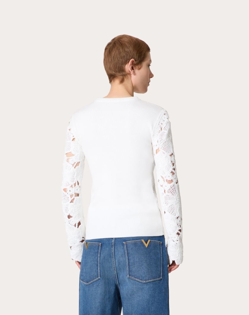 Valentino Handbags Maglia In Cotone Ricamata Per Donna In Avorio | Valentino IT