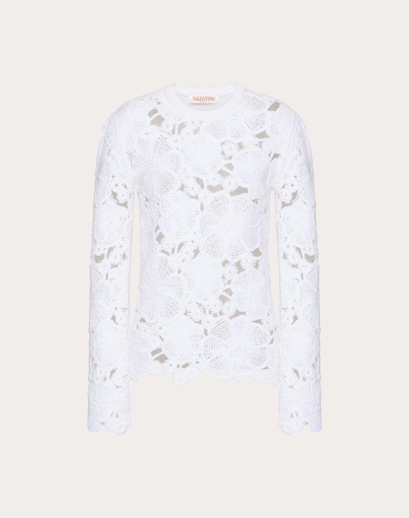 Valentino Handbags Maglia In Cotone Ricamata per Donna in Avorio | Valentino IT