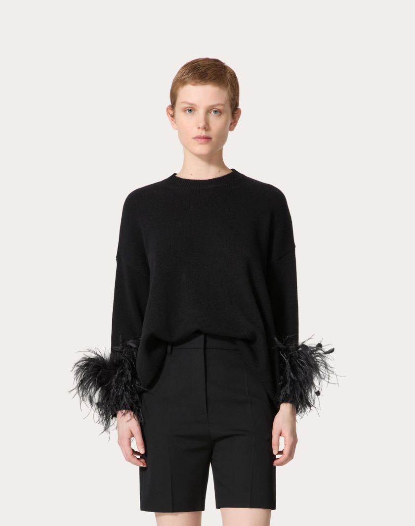 Valentino Handbags Maglia In Lana Con Piume Per Donna In Nero | Valentino IT