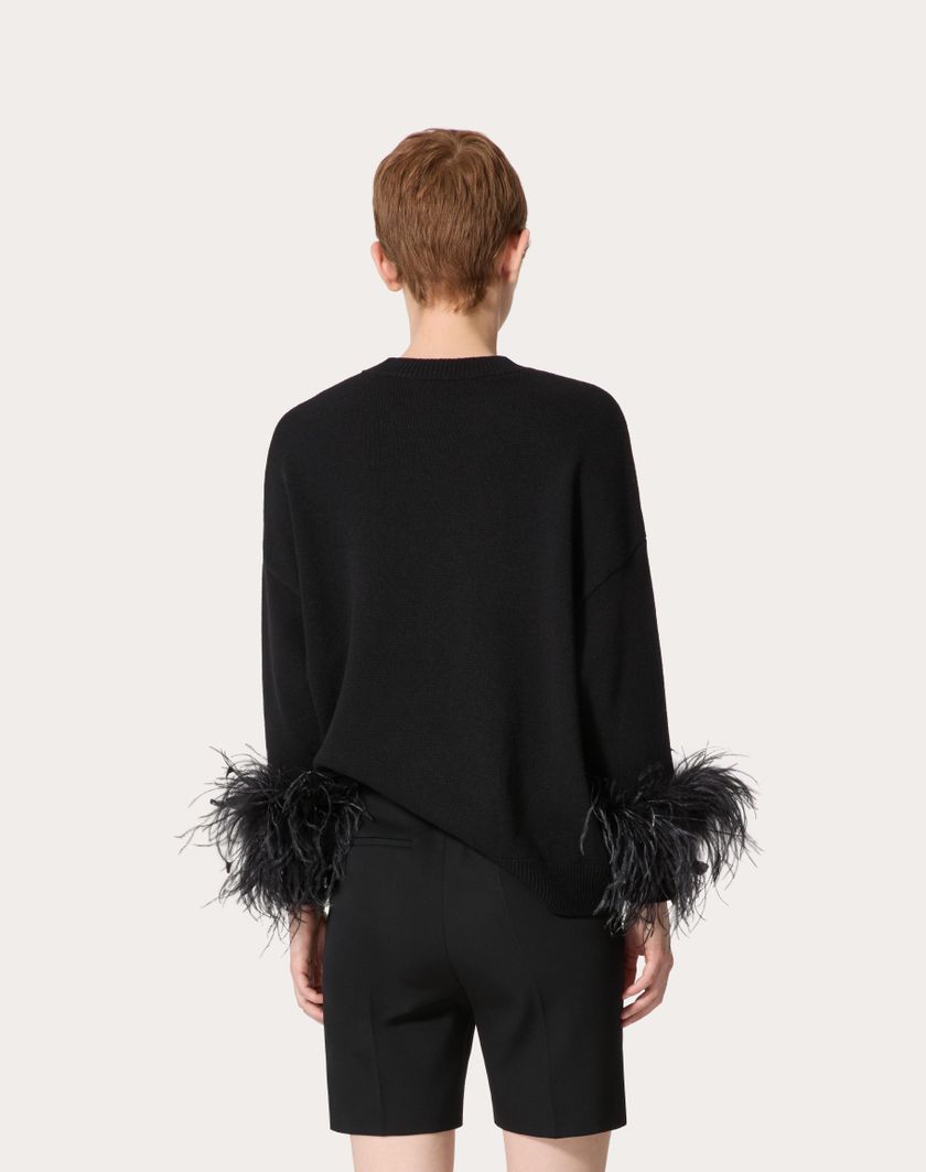 Valentino Handbags Maglia In Lana Con Piume Per Donna In Nero | Valentino IT