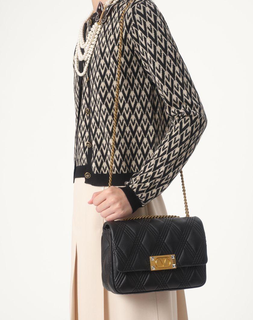 Valentino Handbags Maglia In Lana Jacquard Toute La V Per Donna In Avorio/nero | Valentino IT