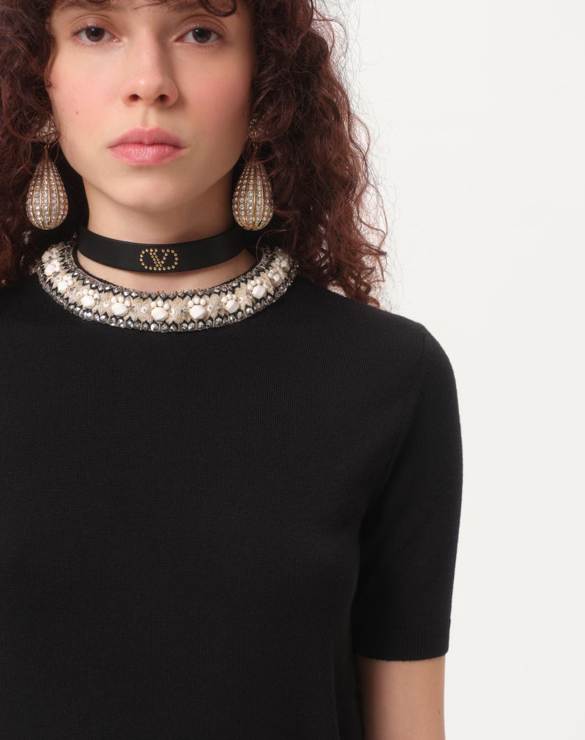 Valentino Handbags Maglia In Lana Ricamata Per Donna In Nero | Valentino IT