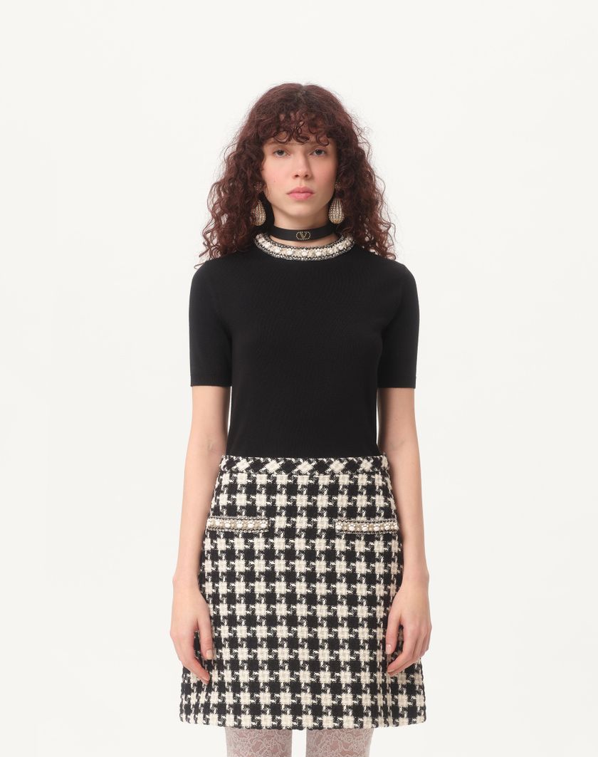 Valentino Handbags Maglia In Lana Ricamata Per Donna In Nero | Valentino IT