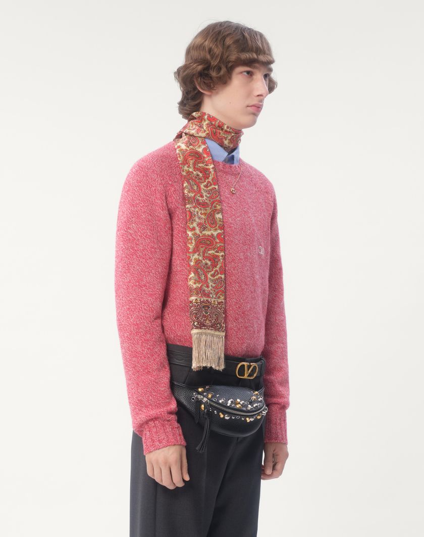 Valentino Handbags Maglione Girocollo In Lana Con Ricamo Vlogo Per Uomo In Turchese | Valentino IT