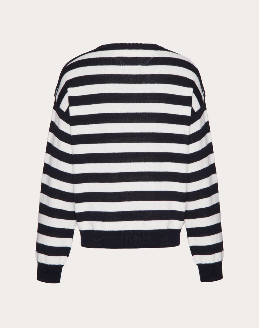 Valentino Handbags Maglione Girocollo In Lana E Cotone Per Uomo In Avorio/navy | Valentino IT