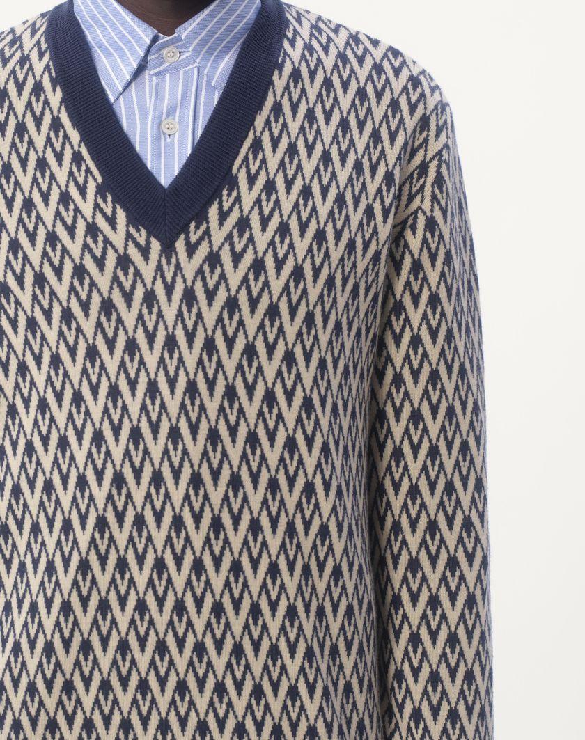 Valentino Handbags Maglione In Lana Con Motivo Jacquard Toute La V Per Uomo In Navy/crema | Valentino IT