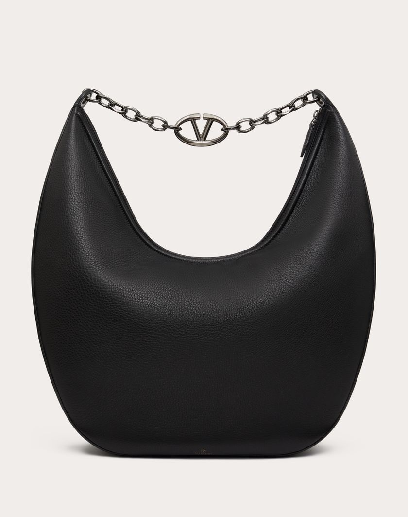 Valentino Handbags Maxi Hobo Vlogo Moon Bag In Vitello Granato Con Catena Per Uomo In Nero | Valentino IT