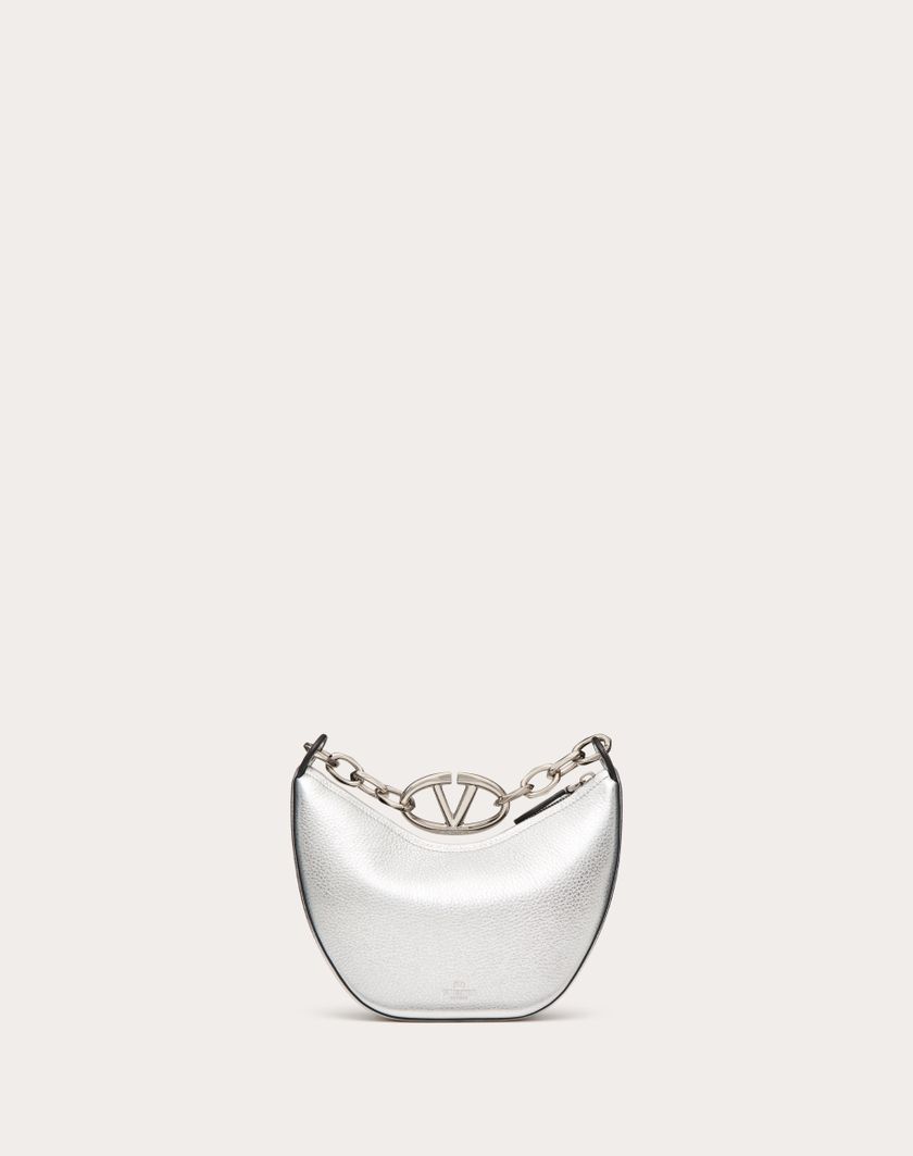 Valentino Handbags Mini Hobo Vlogo Moon Bag In Vitello Granato Metallizzato Con Catena Per Donna In Argento | Valentino IT