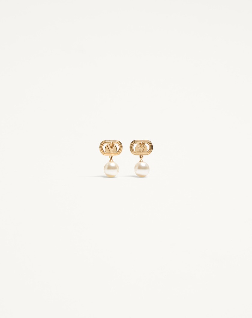 Valentino Handbags Orecchini Ovalette In Metallo E Perle Swarovski® per Donna in Oro/crema | Valentino IT